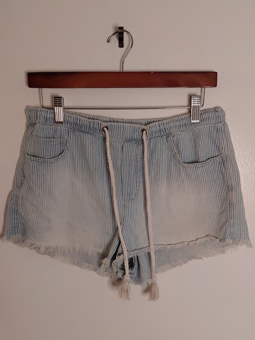 aerie Light Blue Pinstripe High-Rise Drawstring Shorts